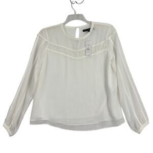 White House Black Market Blouse Size M White Semi Sheer Lace Inset Lined